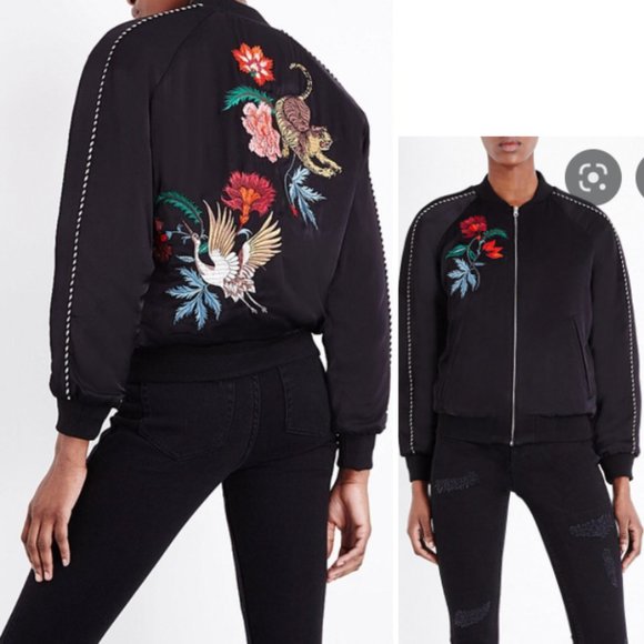SALE Sandro Paris Hope Embroidered Satin Bomber Jacket - Picture 1 of 16
